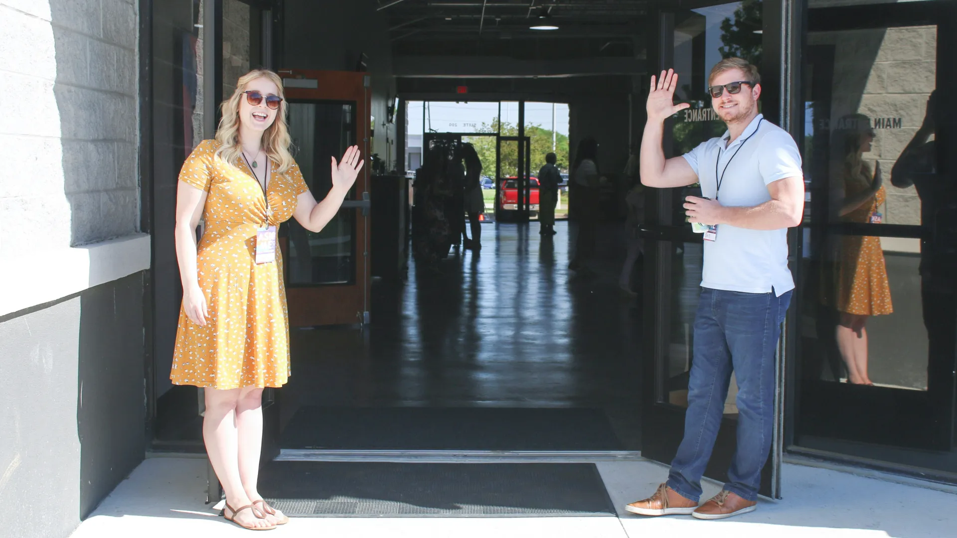 A welcoming church community greeting newcomers